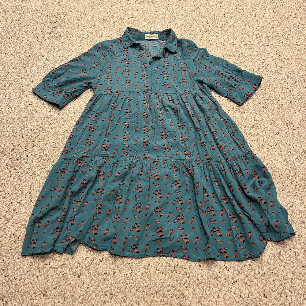 NATURAL LIFE Becca adorable Teal Mini Dress with Pink floral Accents
